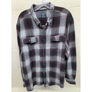 Faded Glory Mens 2XL Flannel Shirt Burgundy Grey Black Plaid Long Sleeve Cotton